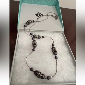 or Paz israel stamped sterling Silver and Black Pearl Necklace RARE!